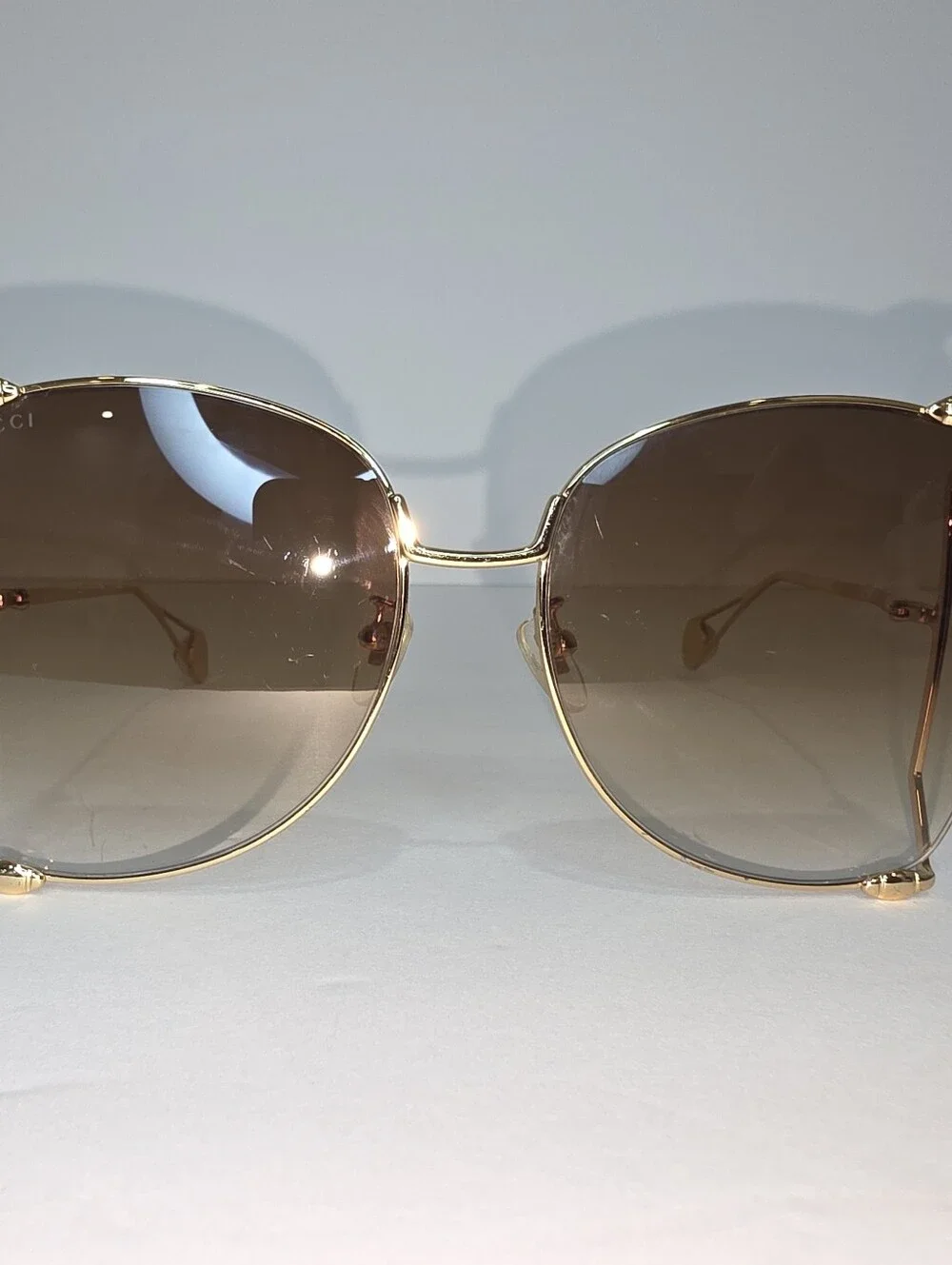 Gucci Authentic Metal Oversized Round Sunglasses GG0252S Gold Brown
